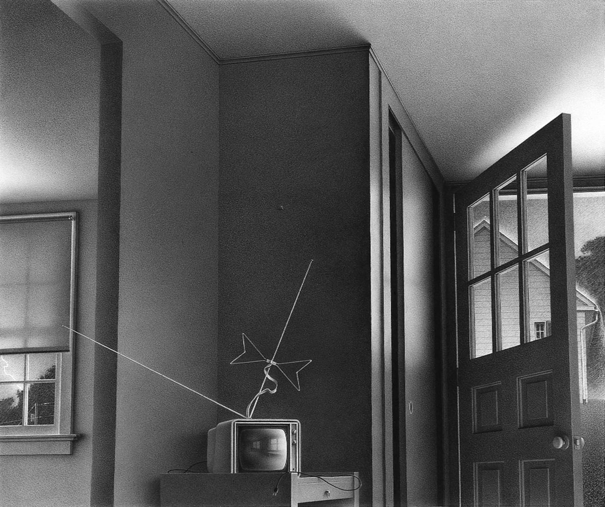 robevans_art's tweet photo. I created this graphite drawing in 1986. 35 yrs later these "rabbit ears" are extict. "Power Lines I," graphite on paper, 1986, 21" x 25", private collection #interiordrawing #graphite #graphitedrawing #drawing #representationalart #contemporaryrealism #nftcommunity #nft #nftart https://t.co/hiXn0mQDDa