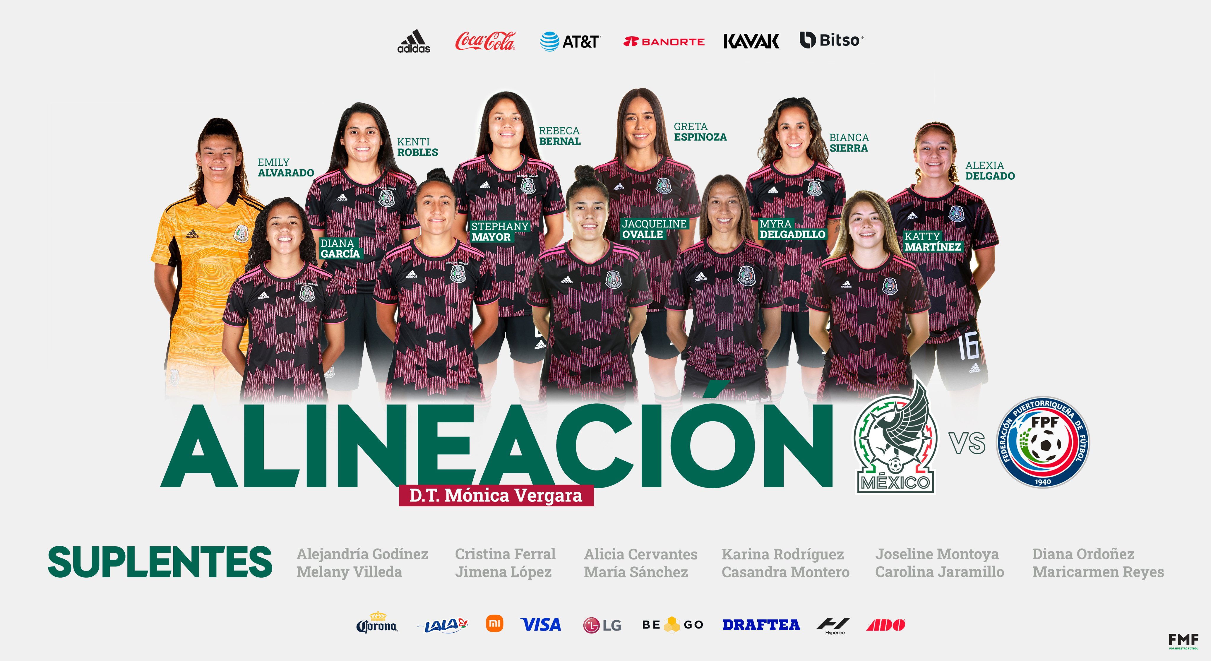 Alineación de la Selección Mexicana Femenil vs. Puerto Rico Femenil