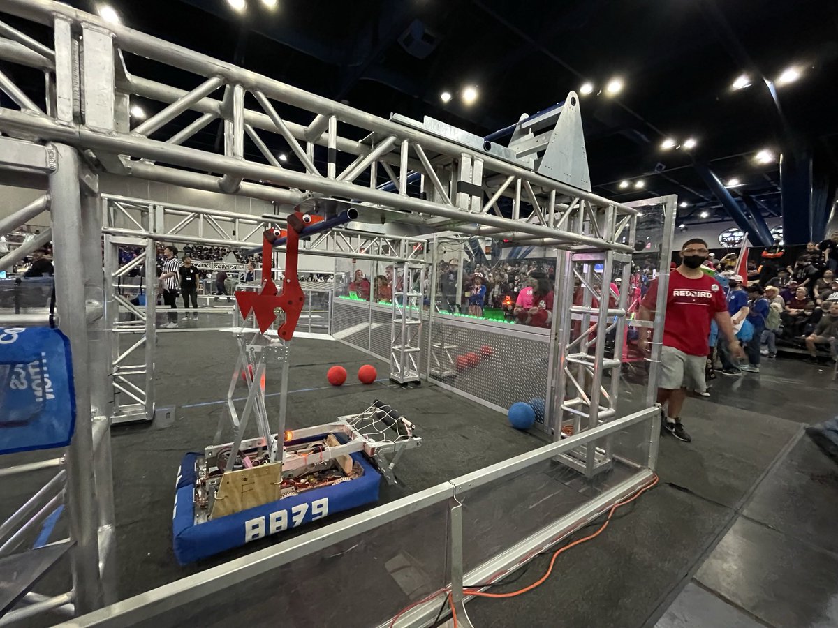 RedBIRDRoboticx's tweet photo. Sorry fans, the end of the season came in like a wrecking ball. The #frc8879 REDBird took a beating but played through the end of the qualifying matches. @FIRSTinTexas, we’ll see you next year. 🦾🙌🏼☄️ #DVISD_Robotics #DVProud https://t.co/T0hWOxO2oy