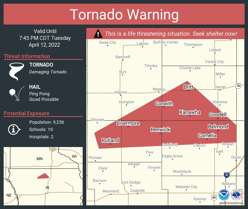 NWS Tornado on Twitter "Tornado Warning continues for Belmond IA