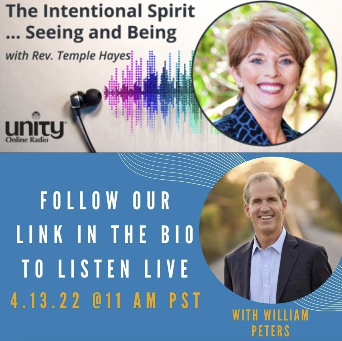 William Peters is going LIVE with Rev. <a href="/templehayes/">Temple Hayes</a> on Unity Online Radio. Join them while Hayes interviews the Shared Crossing Project's founder for "The Intentional Spirit...Seeing and Being" show tomorrow, April 13th at 11am PST.
unityonlineradio.org
#listenlive #sde
