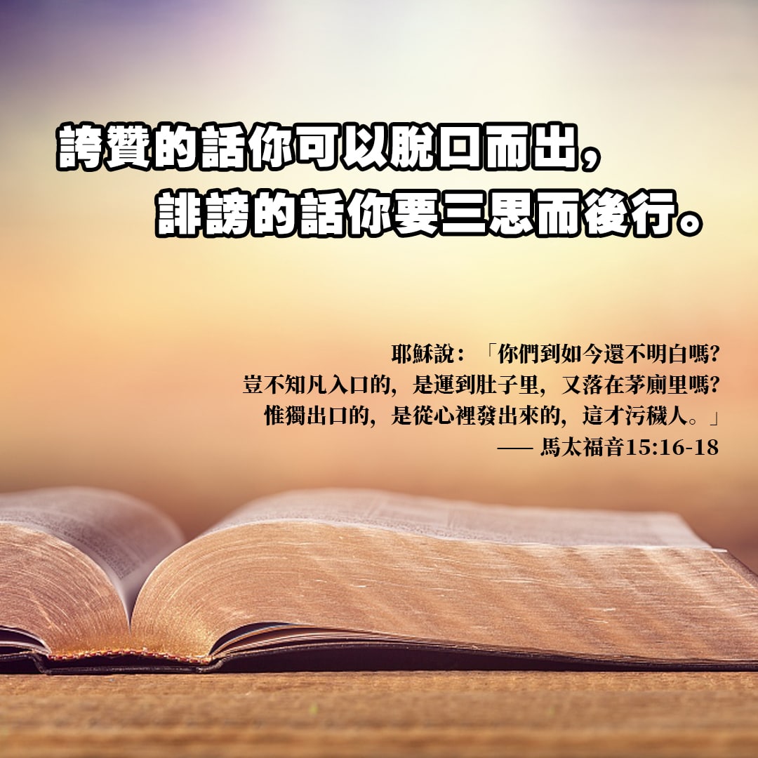 ISeeLight_t's tweet photo. 馬太福音(Matthew)15:16-18 耶穌說:你們到如今還不明白嗎? 豈不知凡入口的,是運到肚子裡,又落在茅廁裡嗎? 惟獨出口的,是從心裡發出來的,這纔污穢人。
☞https://t.co/Kv7m5Nt3k2
#每日經文 #華語基督徒 #聖經分享交流 #DailyBibleVerse #ISEELIGHT https://t.co/DaChFEO5KA