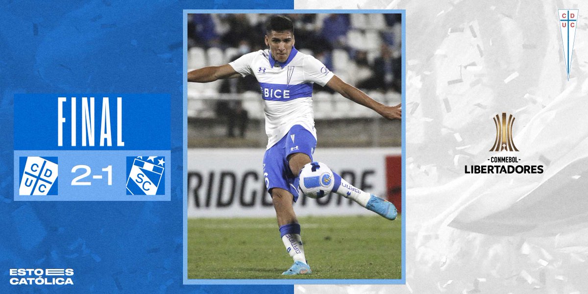 Cruzados's tweet photo. ¡FINAL Y TRIUNFO DE LA FRANJAAAA! ✊

Con un golazo de Marcelino Núñez y la anotación del Toro Zampedri vía penal, #LosCruzados vencimos 2-1 a @ClubSCristal y sumamos ➕3⃣ en la Fecha 2 de la fase de grupos de la CONMEBOL #Libertadores 🏆

¡Vamos Católica, por más! 🔥 https://t.co/S8VroExZzv