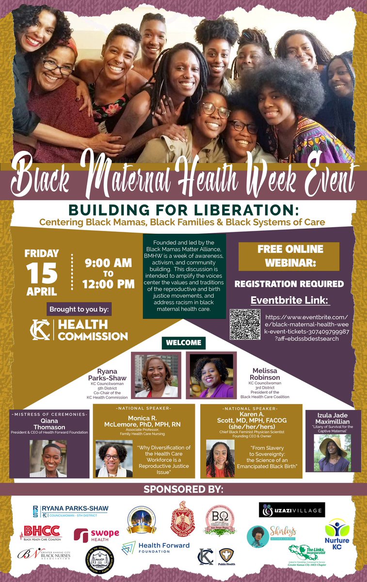 During Black Maternal Health Week, the KCMO Alumnae Chapter is partnering with various community partners and the KC Health Commission. The event is free and open to the public.  Please register using the link below.
eventbrite.com/e/black-matern…