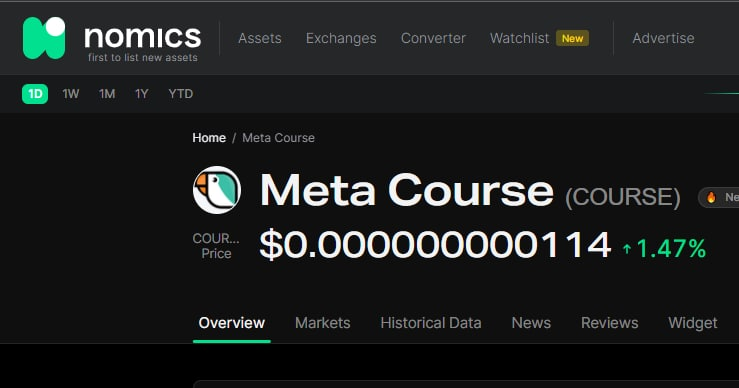 metacoursetoken's tweet photo. 🏆 Listed on Meta Course Nomics! 🏆
https://t.co/AiXRt24wp0
#nomics @NomicsFinance #COURSE #MetaCourse https://t.co/faxvSkXLYm
