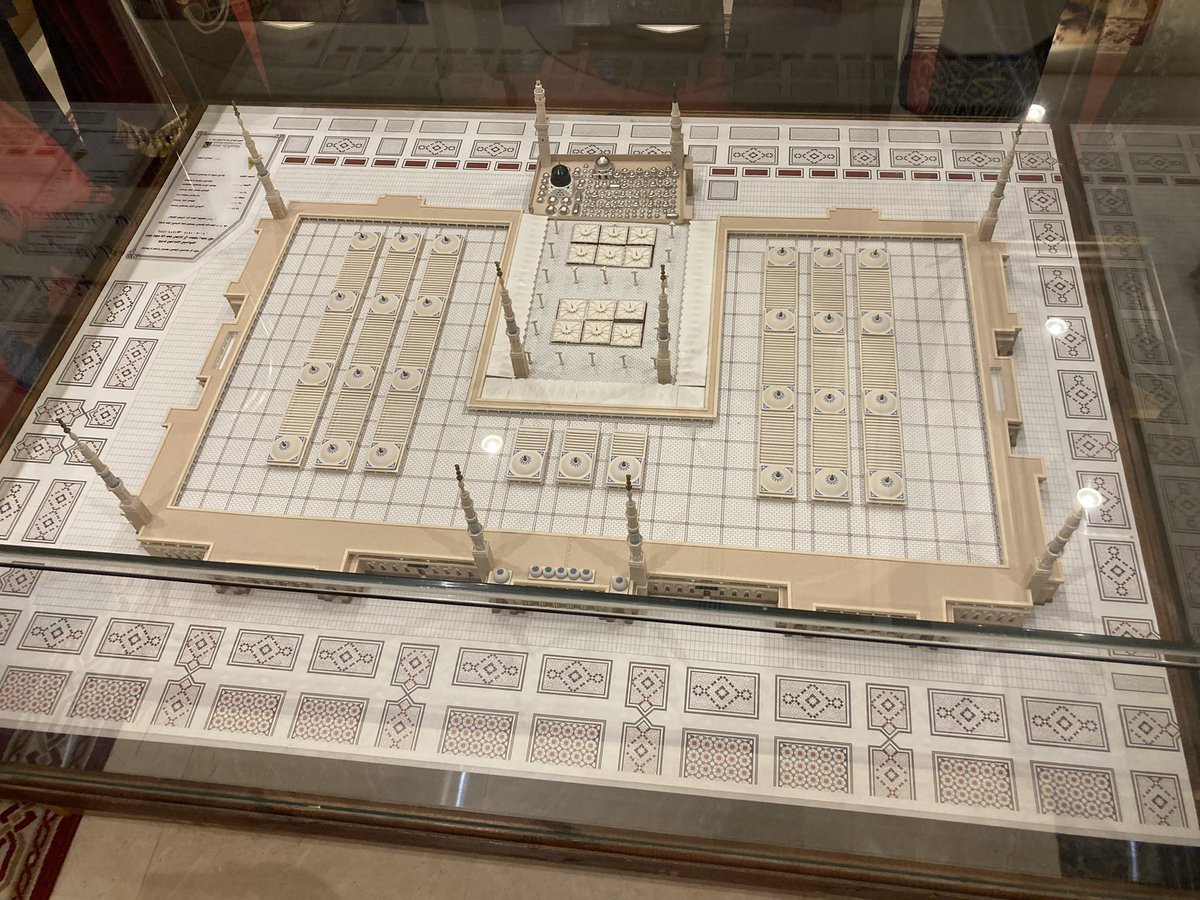 umrah2022's tweet photo. The model in the middle shows us how much the Prophet Muhammad (SAW)’s masjid has expanded over the past 50 years.                          Question: When did the green dome become green? https://t.co/jkKg0hTUih
