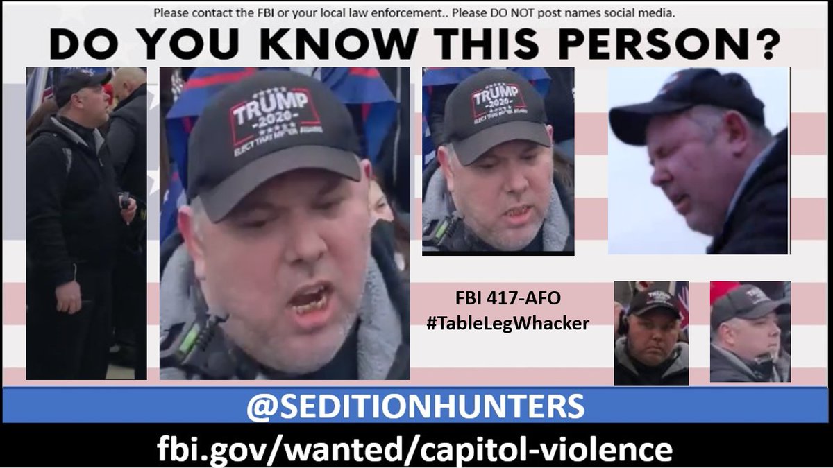 SeditionHunters's tweet photo. Please share across all platforms. #DoYouKnow this person?? Please contact the FBI with 417-AFO https://t.co/CacVxYJIL1 or contact us at admin@seditionhunters.org Please do not post names on social media #TableLegWhacker https://t.co/nwP7dGe0MB