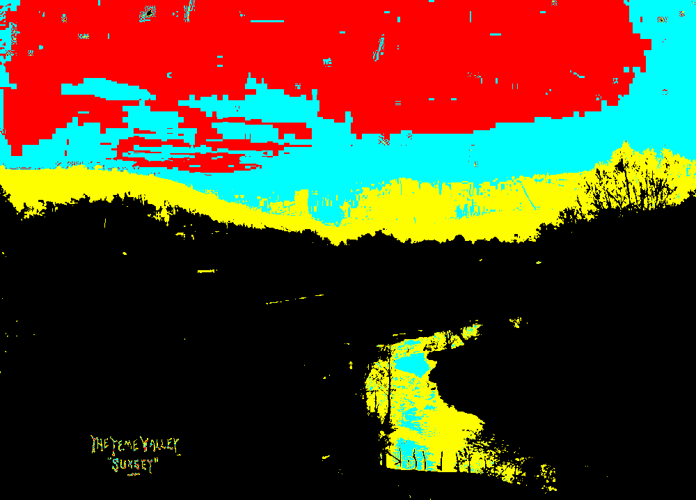 paintergoblin's tweet photo. The Teme valley "sunset", Percy Benzie Abery, @NLWales https://t.co/apFKXEYXPN #wikidata #digitalart #photo (Palette: #TeletextRedYellowBlue) 🖌🎨 https://t.co/VWaieOuA5j