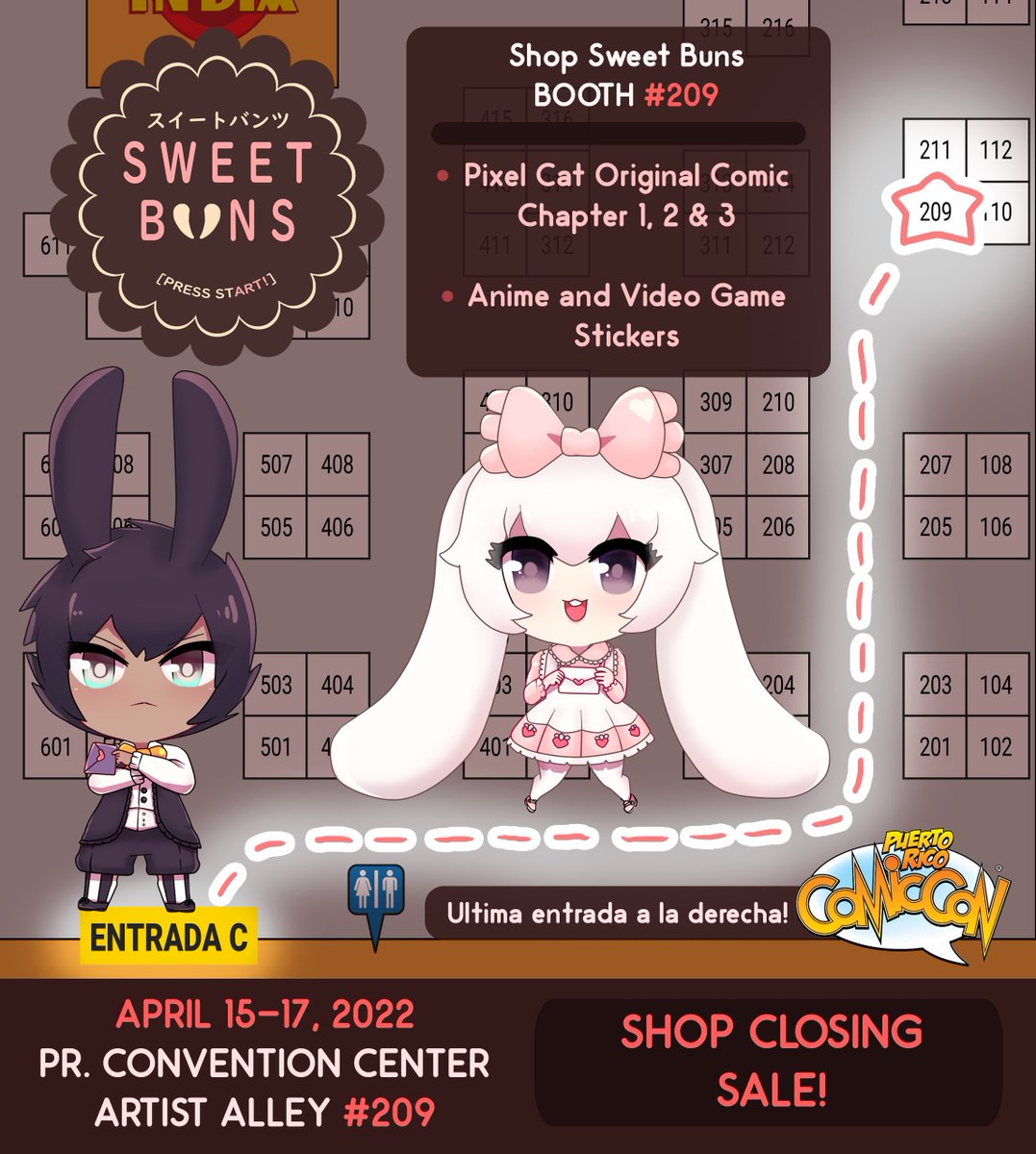 ShopSweetBuns's tweet photo. ♥ Hello everyone, Kimu here! Sweet Buns will be in PRCC 2022 one last time! Shop is closing! 

If you wanted to get my Original Comic "Pixel Cat" or some Exclusive Chibi Stickers from me for a while now. Now is the time!  Thank you for 10 years of support! ❤ #PRCC2022 #PRCC https://t.co/7uIz5BV0h5