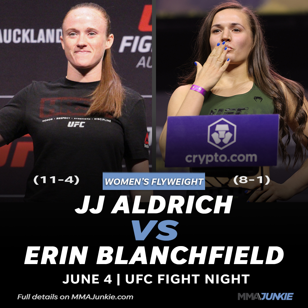 MMAJunkie's tweet photo. JJ Aldrich (@JJAldrich1) wanted a fight against Erin Blanchfield (@blanchfield_mma) and now it's in the works for June 4.

Full story: https://t.co/o8JX1ZSxTg https://t.co/zPVepnvRvV