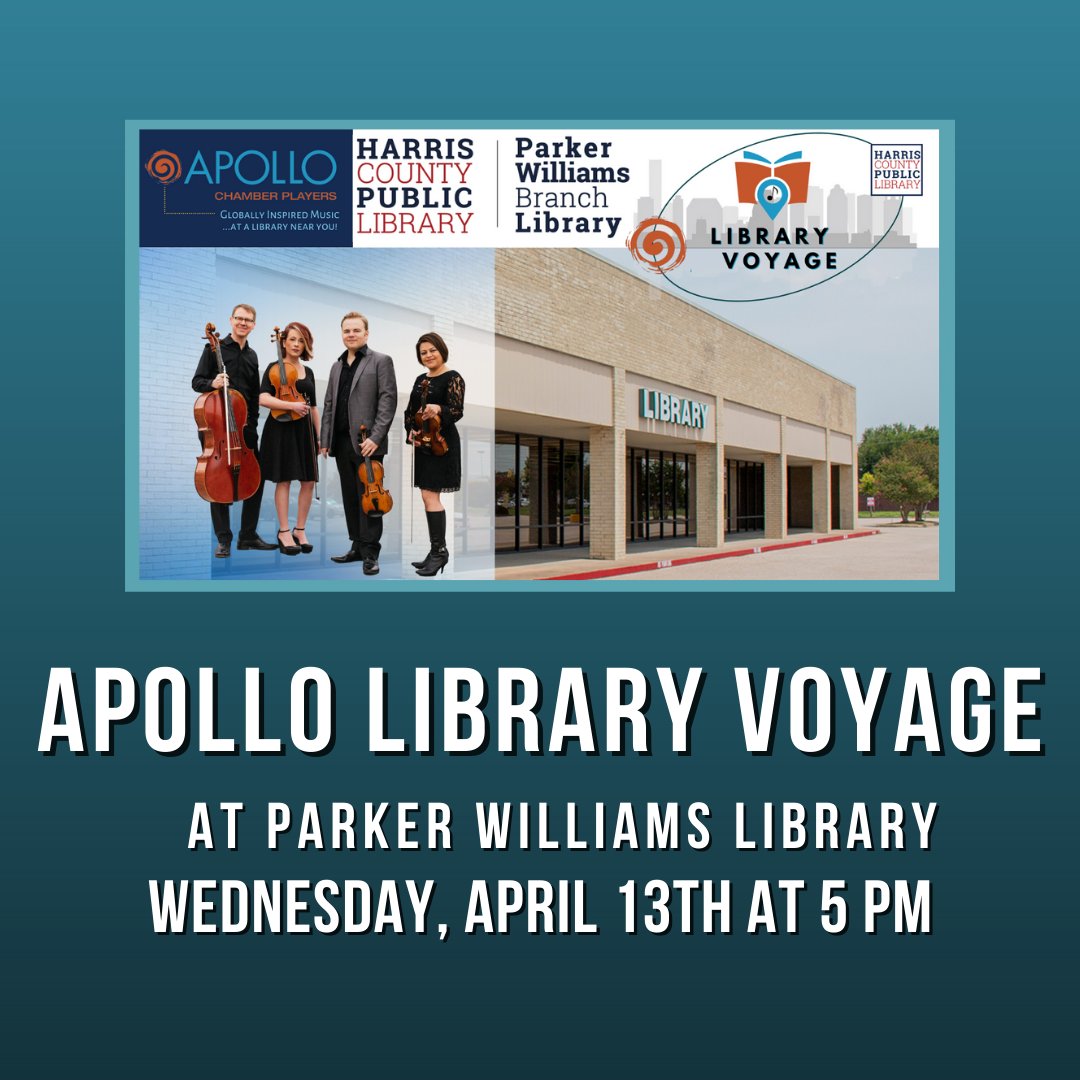Just one more day until Apollo Chamber Players (@<a href="/Apollochplayers/">Apollo Chamber Players</a>) perform at PW! Join us at 5 PM tomorrow for an amazing performance!
.
.
.
.
.
#harriscountypl #parkerwilliamslibrary #jazzmonth #jazz #music #livemusic