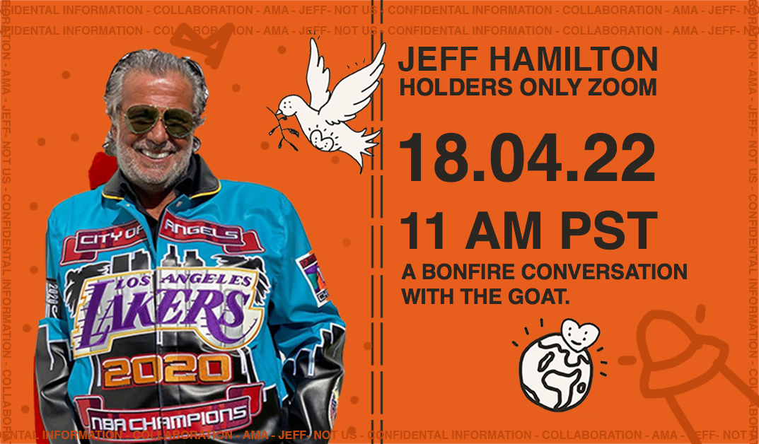 1/3 NOT JEFF HAMILTON JOINING OUR ASTRONOT’S BONFIRE?!

NOT NASA is officially collaborating with the GOAT Jeff Hamilton, international fashion designer. His iconic, custom and one-of-a-kind leather jackets are worn by NBA top players including Michael Jordan, Kobe Bryant..