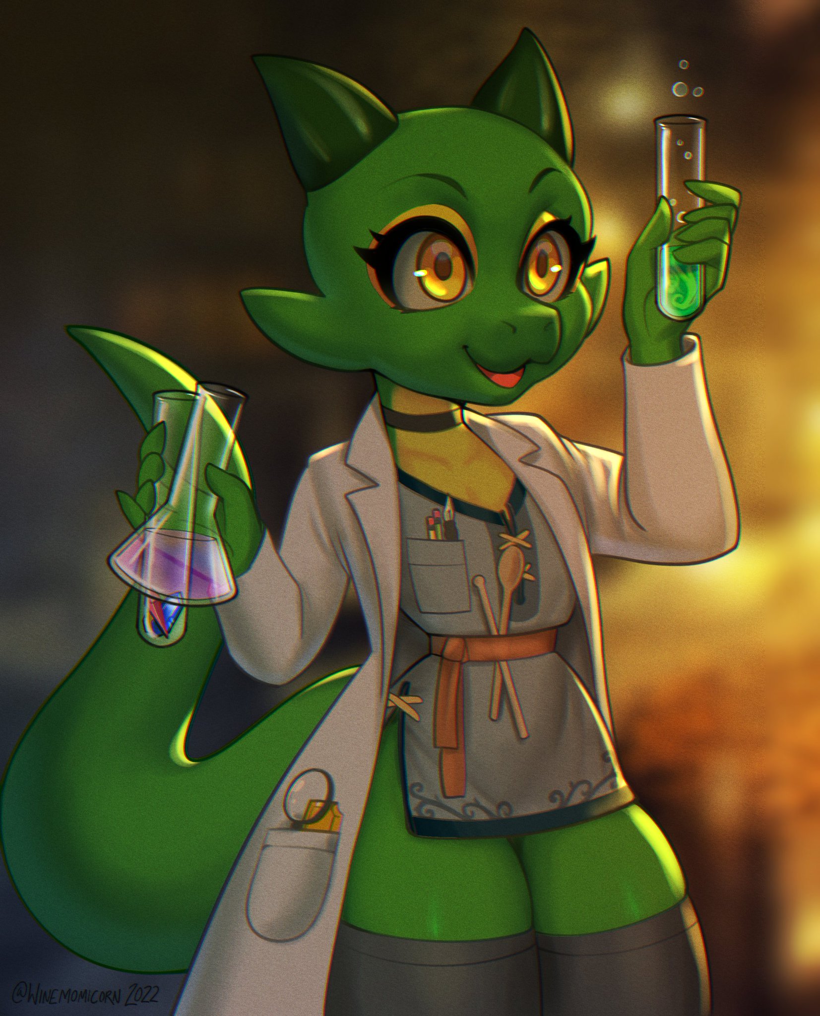B on "New Lyric pic by the talented and fellow thick-tail-appreciator @winemomicorn! Unlike most kobolds, Lyric has a deep appreciation for the sciences. Remember to always notate your findings - it's not science if you don't write it down ...