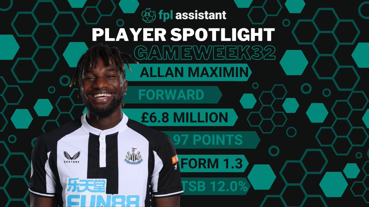 _fplassistant's tweet photo. Player SPOTLIGHT 👈💥

Gameweek 32⚽

Allan Saint-Maximin -@NUFC 

#FPLCommunity - What're your thoughts? #RT👇

#Newcastle #PremierLeague https://t.co/N4o72FMUqv