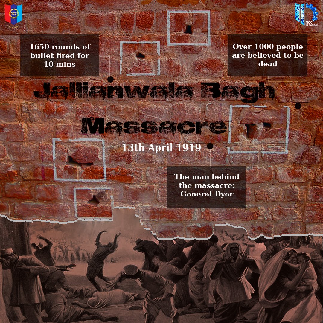 NCC_IIT_Bombay's tweet photo. Jai Hind! 
Remembering the screaming blood stains, the sacrifice always honored, the Jallianwala Bagh brave hearts. 
History was created when thousands lost their lives for the freedom of billions.
#JallianwalaBagh 
@ncc_dte @HQ_DG_NCC @adgpi @mumbai_group @iitbombay https://t.co/txTR3VjKxX