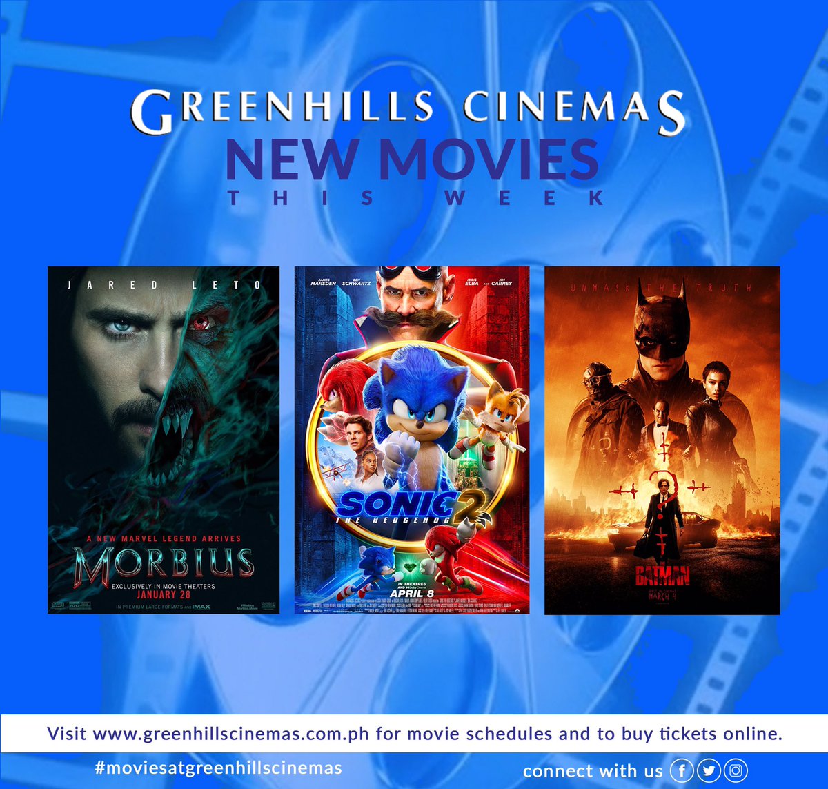 MOVIE UPDATE: April 13, 2022
Cinema 6
The Batman                    12:30, 4:00, 7:30
R13

Cinema 7
Sonic The Hedgehog                        1:00, 3:50, 6:40
PG

Cinema 8
Morbius 
12:40, 2:55, 5:10, 7:25 https://t.co/MwZeVNQGom