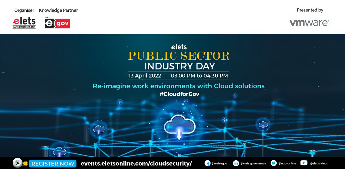 egovonline's tweet image. #HappeningToday at 3:00 PM I  How to ensure better operational efficiency, productivity, and tackle challenges through a holistic cloud adoption strategy in public sector? Hear from experts!

To Register: bit.ly/3rbOiG2

#CloudForGov #PublicSectorIndustryDay @VMware