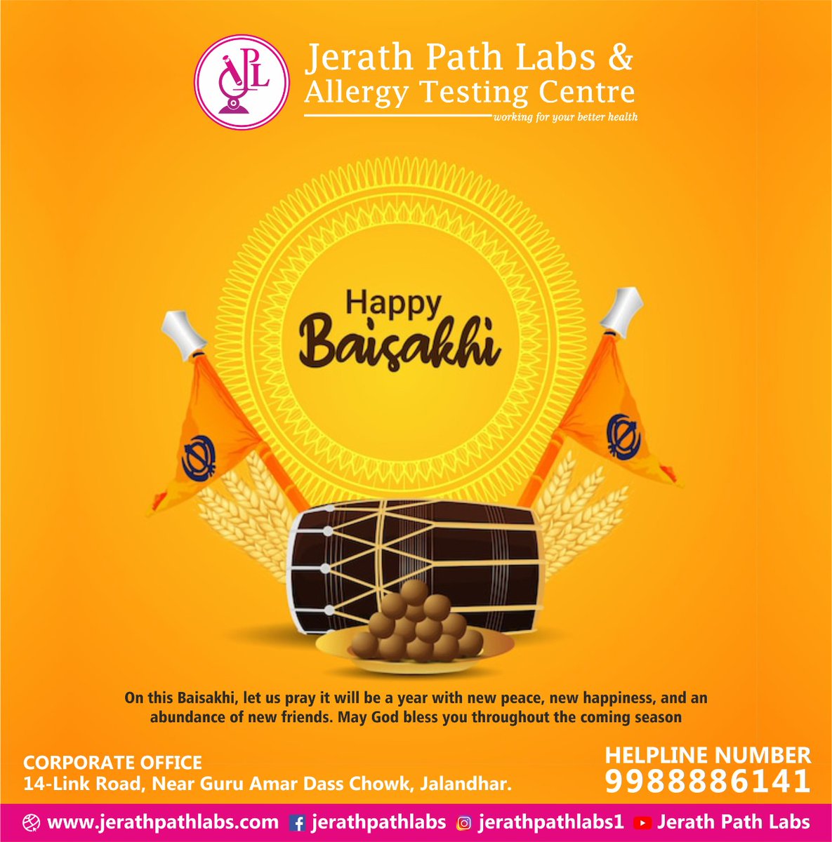 JerathLabs's tweet photo. On this baisakhi, let us pray it will be a year with new peace, new happiness, and an abundance of new friends. May god bless you throughout the coming season. 
log on: https://t.co/B8FQ53vc3n 

#JerathPathLabs #jalandhar #offer #healthylife #allergy #happybaisakhi2022 ##baisakhi https://t.co/t7uDqADUwp
