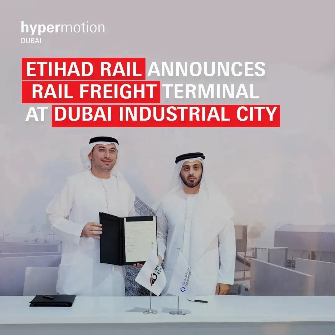 Etihad Rail &amp; Dubai Industrial City (a part of TECOM Group) have announced an advanced freight terminal spread across 5.5 million square feet. buff.ly/3rjul09 | <a href="/tecomgroupdubai/">TECOM Group</a>
Source: <a href="/TechReviewME/">Technical Review Middle East</a>

#HypermotionDXB #Logistics #RailFreightTerminal #FutureMobility
