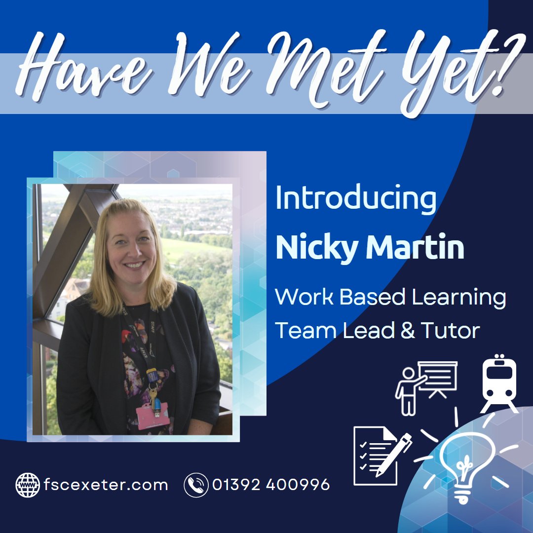 FSCExeter's tweet photo. Introducing Nicky Martin, Work Based Learning Team Lead & Tutor in the Faculty of Professional and Adult Learning 👋
Nicky is just one of our fantastic tutors at the FSC, supporting learners throughout their Apprenticeships 👩🏫
#futureskills #fscexeter #havewemetyet https://t.co/hDMohvmUSB