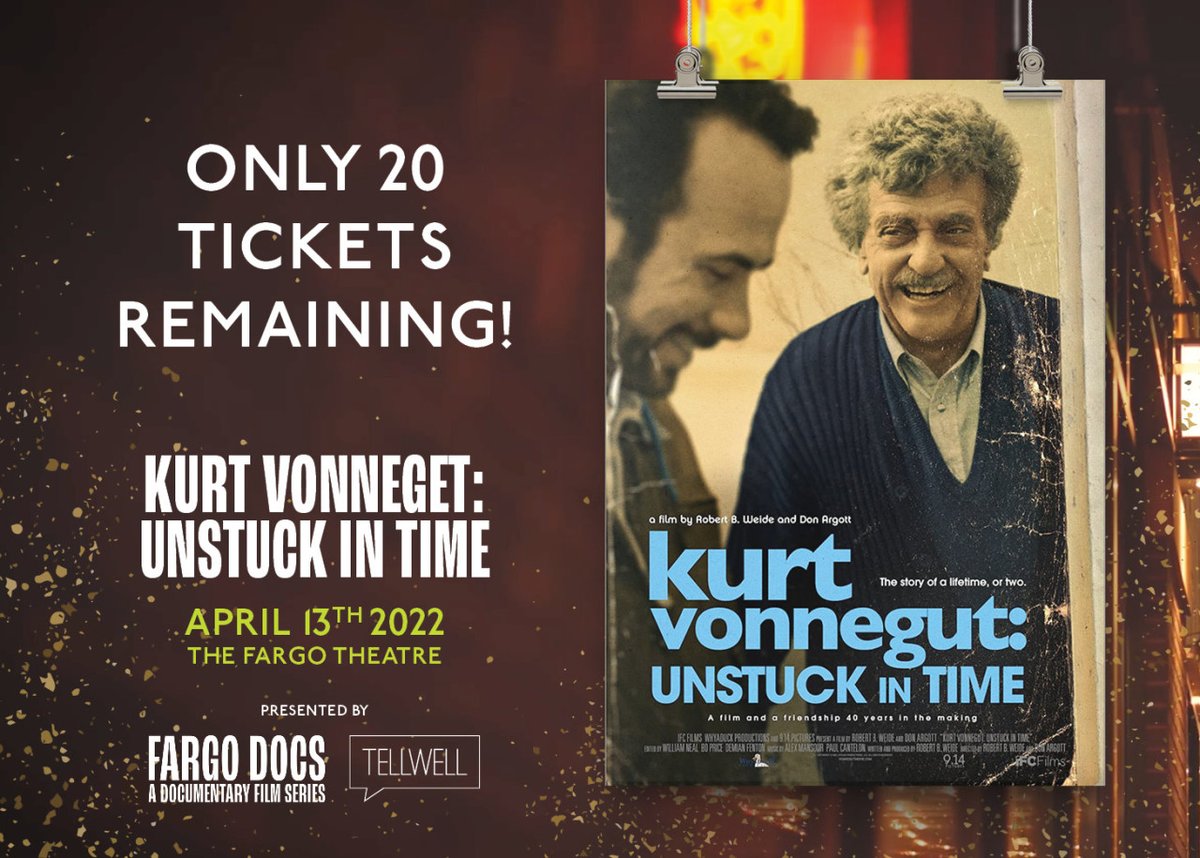 Fargo Docs (@fargodocs) on Twitter photo TOMORROW - Kurt Vonnegut: Unstuck in Time shows at the <a href="/FargoTheatre/">The Fargo Theatre</a>, presented by #FargoDocs. Tickets are going fast, so get yours quickly. 🏃♂️
🎟 → fargotheatre.org/production/kur… TOMORROW - Kurt Vonnegut: Unstuck in Time shows at the <a href="/FargoTheatre/">The Fargo Theatre</a>, presented by #FargoDocs. Tickets are going fast, so get yours quickly. 🏃♂️
🎟 → fargotheatre.org/production/kur…