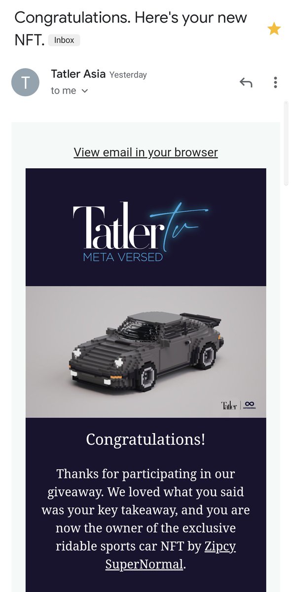 NM2003NM's tweet photo. Thank you @TatlerAsia & @zipcy8888 for the new car NFT for lucky guys who attended @andrewai interview session! It's an amazing one to know more about #ZipcySuperNormal project and the arts! https://t.co/arKhkx0IHS