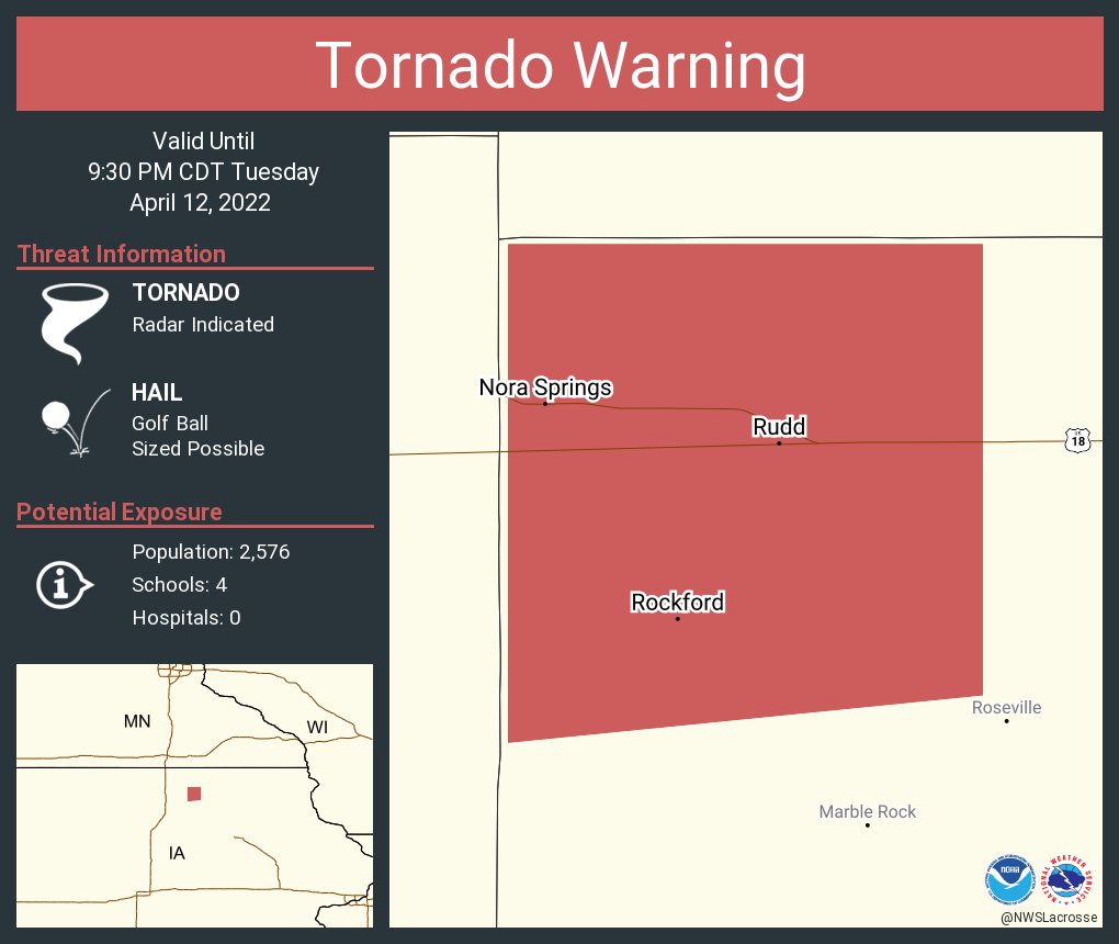 NWS Tornado on Twitter "Tornado Warning including Nora Springs IA