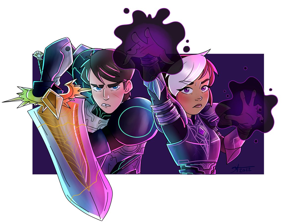 frickmoranis's tweet photo. #jlaireweek day 2: Of Magic and Swords! I wanted to draw them like. All badass. I think it worked https://t.co/ulATMIYfB1