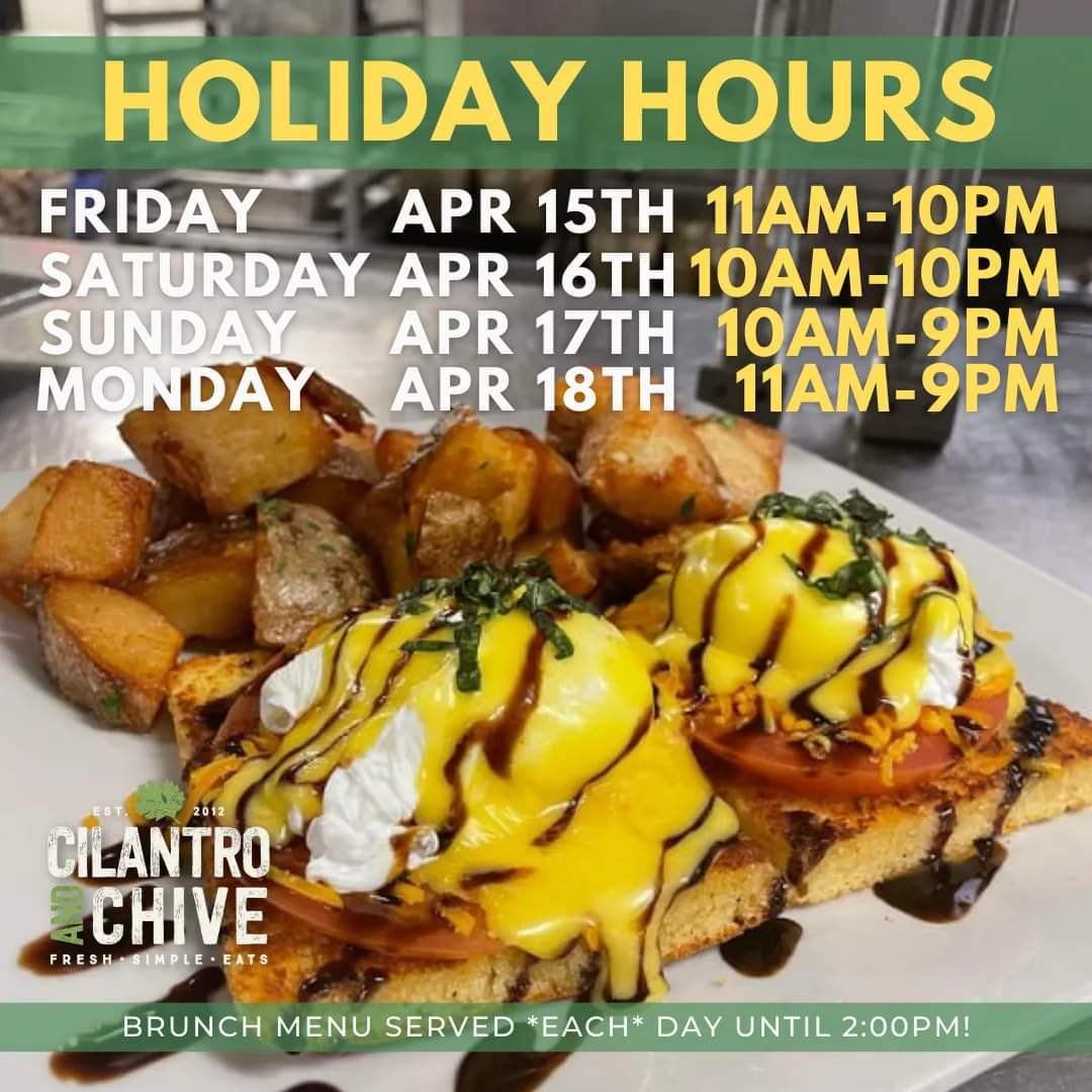 cilantro_chive's tweet photo. This Easter Weekend, we BRUNCH! ๐ณ๐๐๐ฃ
We are OPEN all weekend long, also serving BRUNCH every morning from open until 2:00pm! (alongside our regular Menu)
Reservations recommended, book your table easily online at https://t.co/SFvbji3B8W ๐ฑ
.
.
.
#FreshSimpleEats
#EatLocal https://t.co/bVbQf4z0S0