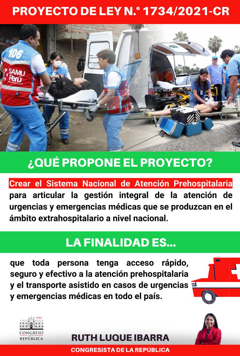 #ProyectoDeLey| #PL1734 propone crear Sistema Nacional d Atención Prehospitalaria para articular a nivel nacional gestión integral de atención de urgencias y emergencias médicas.Con ello, garantizar que toda persona acceda a una atención prehospitalaria.
📄bit.ly/3vfyT8F