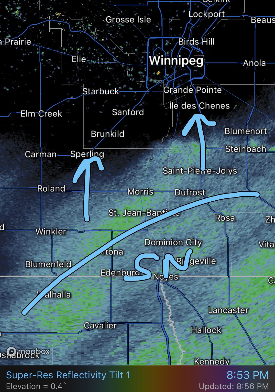 Rob's Obs on Twitter "Snow continues to edge north over srn MB this