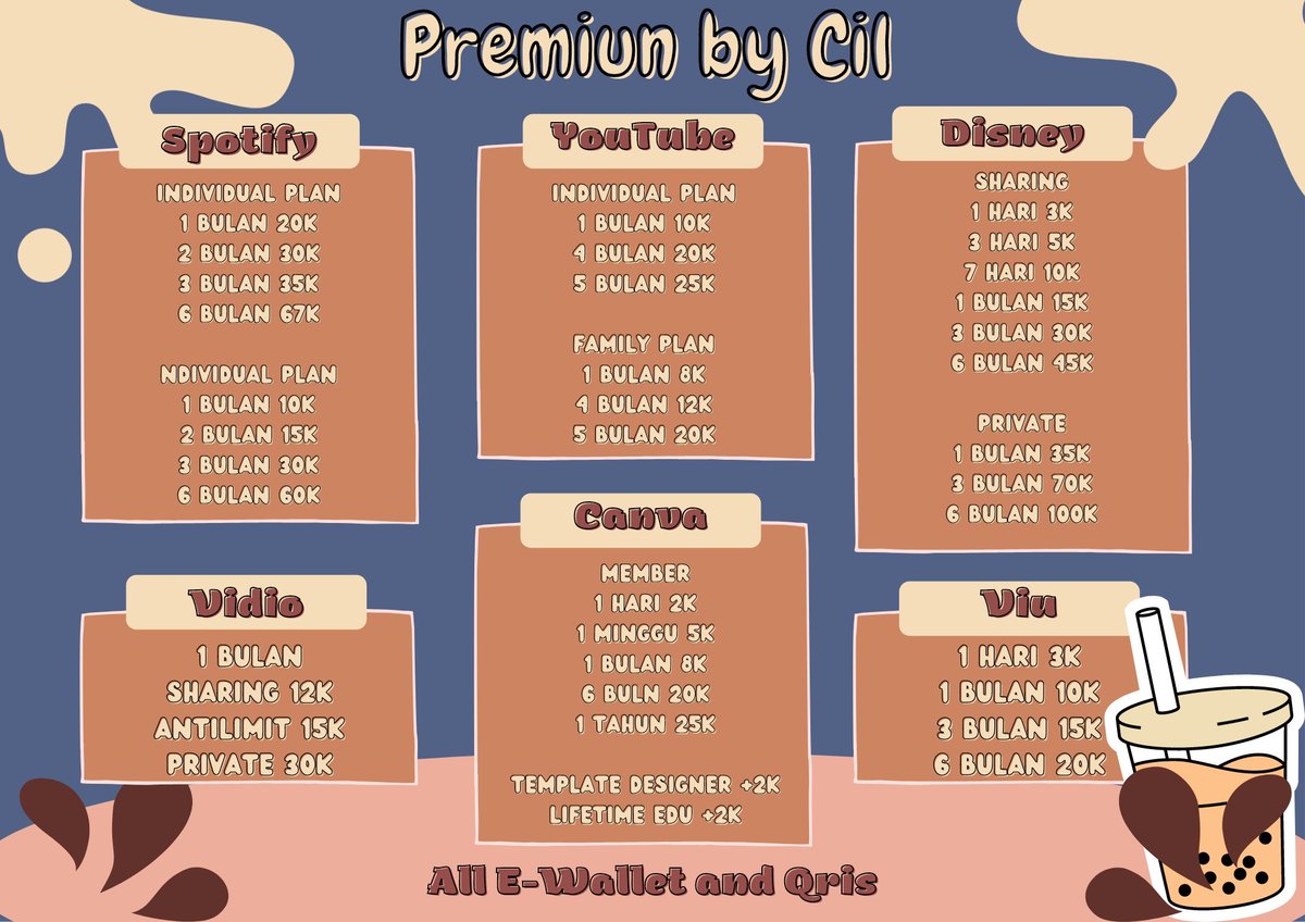Yuhuuuuu aku ada nih. Yang pastinya legal, trusted dan bergaransi. Spotify, disney, youtube dan canva semua masuk!!

Ayo dm aku! 

💌 WA: wa.me/6281818241783 
💳 All e-wallet