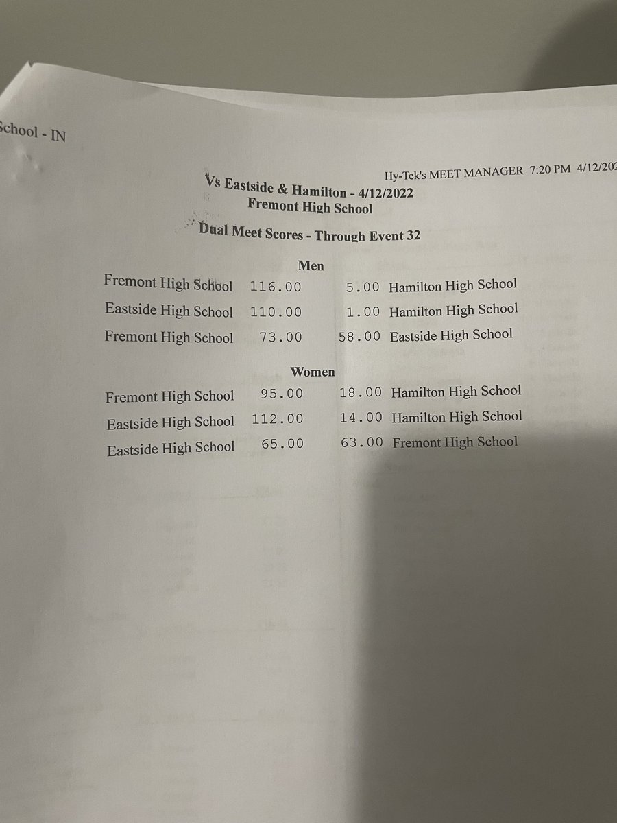 TannerW02's tweet photo. Fremont boys track team started the conf season off 2-0 tonight with wins over Hamilton and Eastside. Girls started 1-1, win over Hamilton and a tough lose to Eastside by only 2 pts

Both teams are back on the track Thurs HOME against Garrett @ 4:45

#FremontTrack #DareToBeGreat https://t.co/5sHxnKnyO3