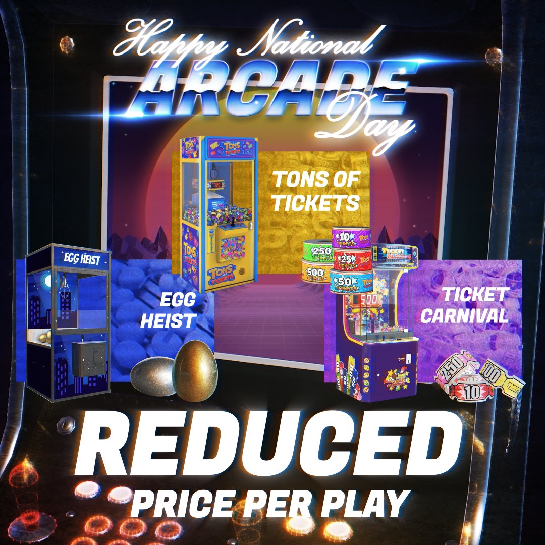 Arcade_Online_'s tweet photo. Not forgetting our claw fans! Enjoy reduced price per play on #EggHeist, #TonsOfTickets and #TicketCarnival today! https://t.co/o9mxuGX3rd
-
#NationalArcadeDay #NationalArcadeWeek https://t.co/4VYgHT5yz5