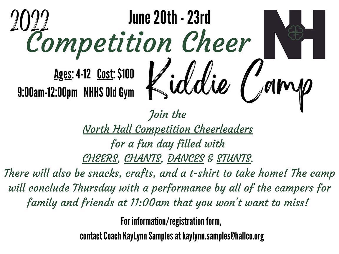 NHHS_Comp_Cheer's tweet photo. Get ready - summer break is right around the corner! Make plans for your kids to spend some time having fun and learning skills with the NHHS Competitive Cheer Team! https://t.co/9ZHmVqVpTl