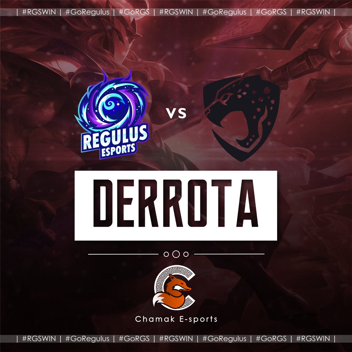 EsportsRegulus's tweet photo. ¡Muy buena partida @ImperialJaguars, la siguiente vez se pondrá mejor!
Aprendemos de nuestros errores y siempre con la cara en alto. Vamos que esto no termina. #RGSWin #GoRGS https://t.co/WxHBznhYcm