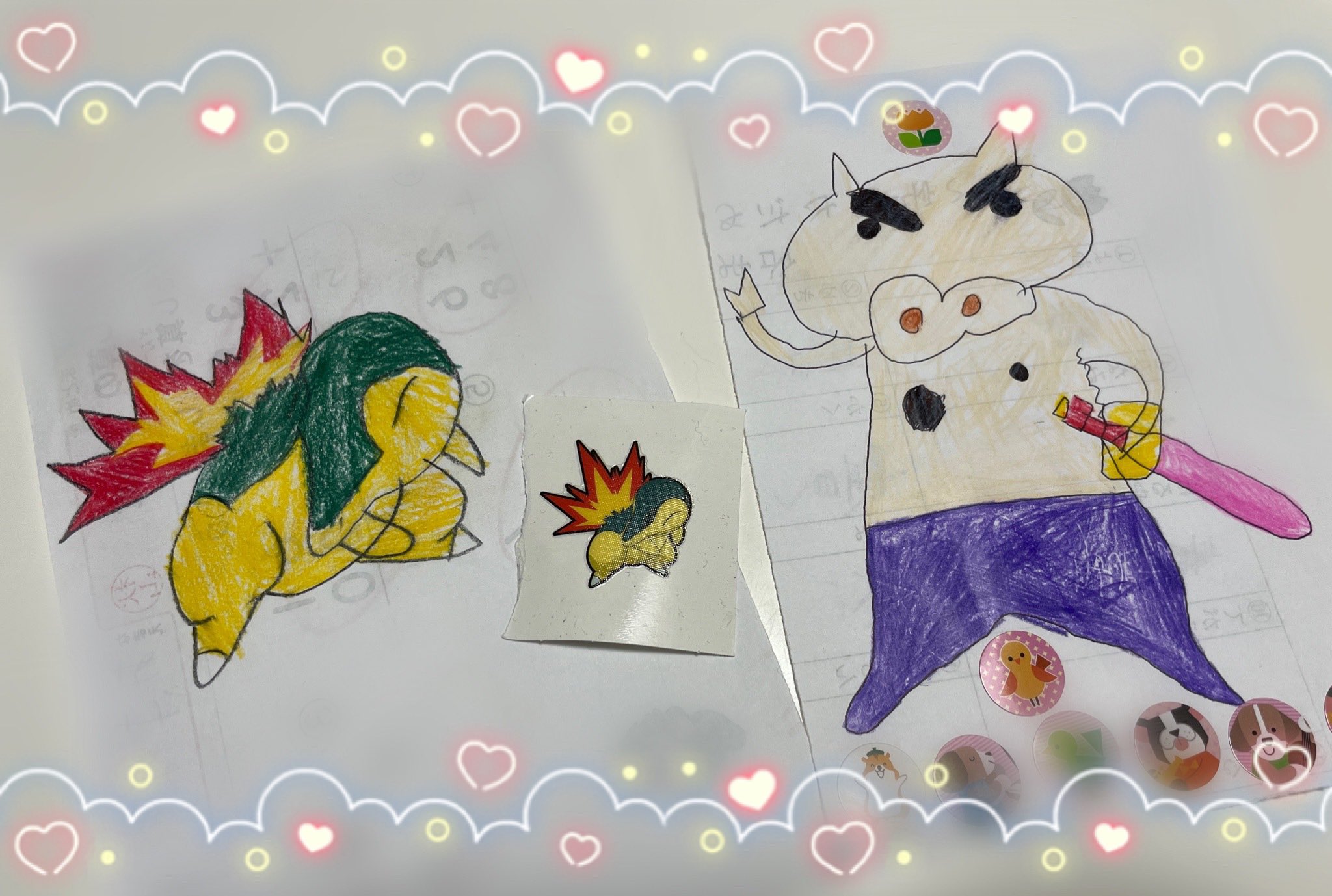 マルハン韮崎店 中の人たち あきちゃんの息子が描いた絵ᝰ ポケモンシールと絵描き歌を見ながら描いたらしいんだけど ひとつ気になる所が 笑 え 気になるのは私だけ 笑 どこが気になるか皆は分かる 山梨 マルハン 韮崎 にらまる 子供の絵