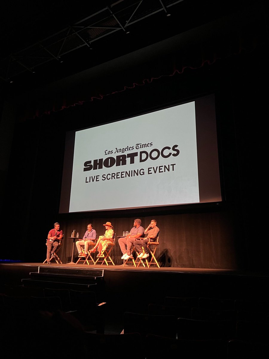 ucbsoj's tweet photo. Producer/directors @gzaneti &amp; @skyler_glover ('21) at the #latimesdocs screening of their thesis film "innocence"—about Black &amp; Latina women activists in San Jose driving a grassroots movement to remove police from their children’s schools—at the Montalbán Theater 4/8. #proud https://t.co/qikYcJpiWD