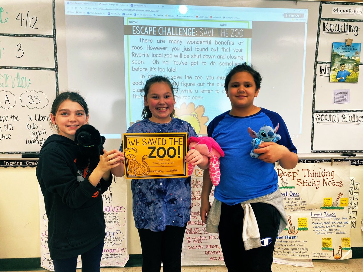5A students had so much fun “saving the zoo” during today’s ELA escape room challenge! <a href="/AhernMiddle/">Ahern Middle School</a> #learnwithahern