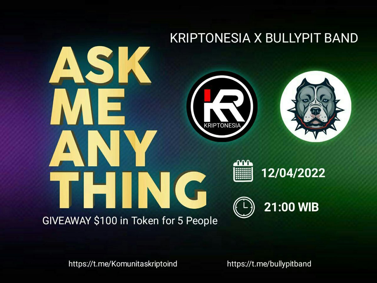 Kriptonesiaind's tweet photo. CONGRATULATION 🔥
THE WINNER BEST QUESTION AND FOLLOW ALL RULE
AND GET 20$ OF TOKEN BULLYPIT : 
1.@sabribakri
2. @rizqwijayaa
3.@Nabill_16
4.@Yansskuy
5.@daffazaidan
6.@PRIVATE_PPP
7.@Abang012
8.@Apalutega123
9.@Ijalbondeng
10. @Ilhamdana https://t.co/euukTClEGu