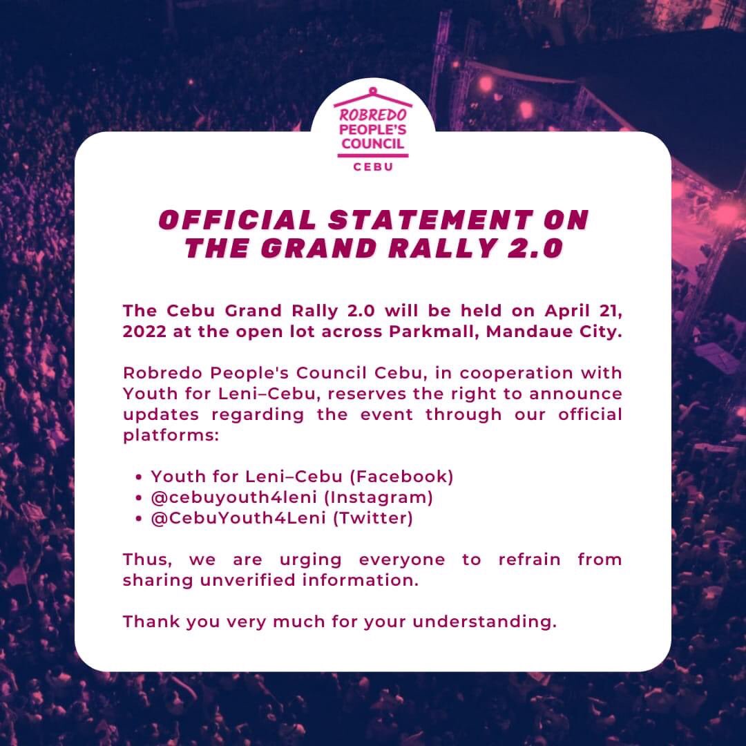 JayOrtizDurana's tweet photo. Save the date! Cebu Grand Rally 2.0
#CebuYas #CebuIsPink #NoToGwen
#MasbateIsPink https://t.co/nHWjEjwuXl