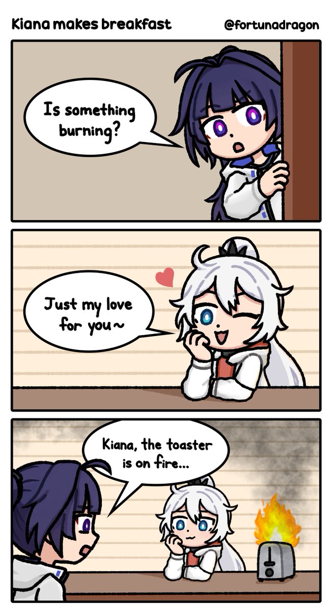 kiana tries making breakfast for mei...
(happy birthday, mei!)

#HonkaiImpact3rd #崩坏3rd #kiamei 