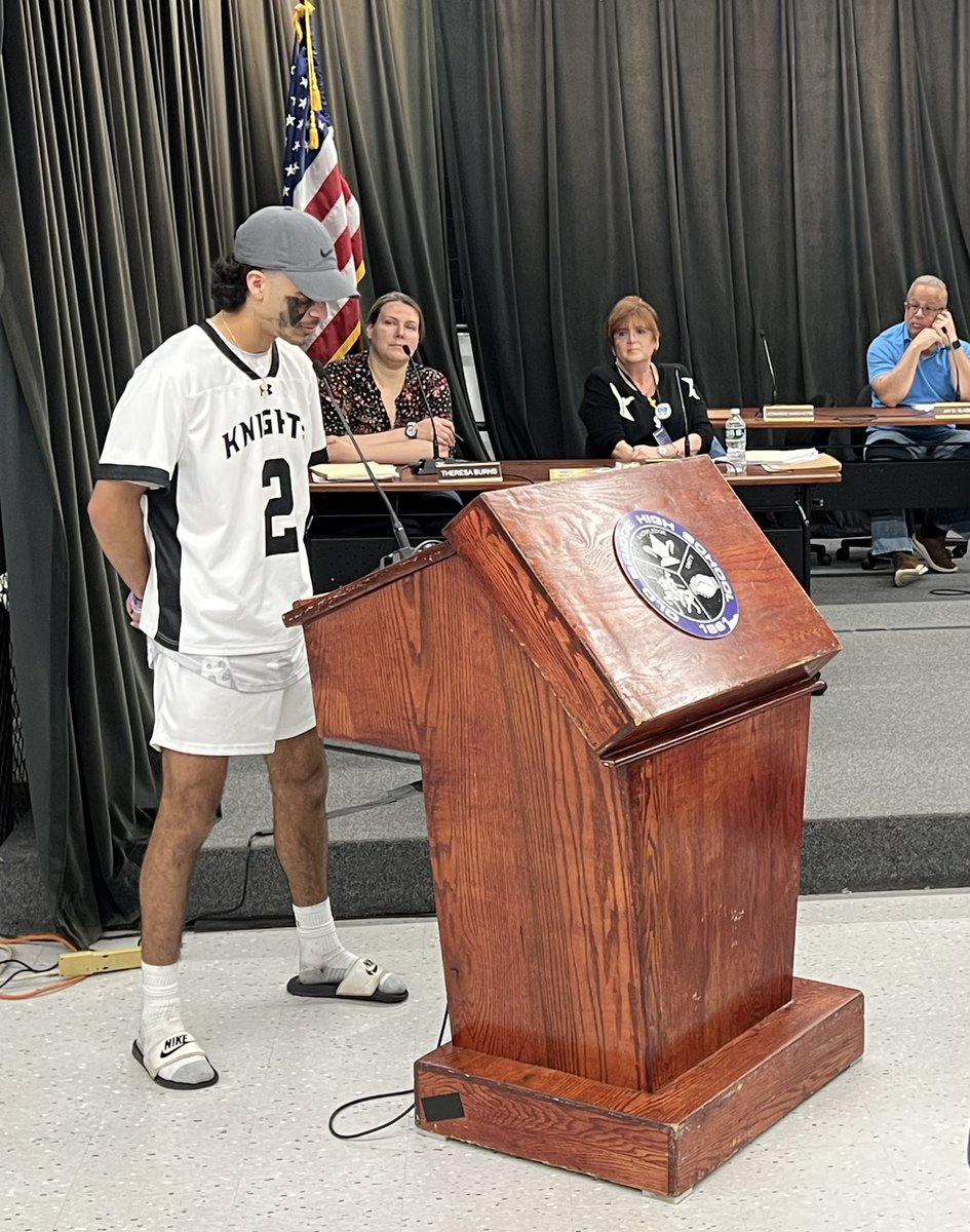 Straight from the game and still in uniform, <a href="/OB_Lax/">OB Knights Boys Lax</a> player (and OBHS School President) Anthony Taranto, Jr. joined tonight’s BOE agenda meeting to announce not only their win (10-9), but also both teams’ victory for helping Danny Mechkowski. Amanda Janks says it best below⬇️🥍