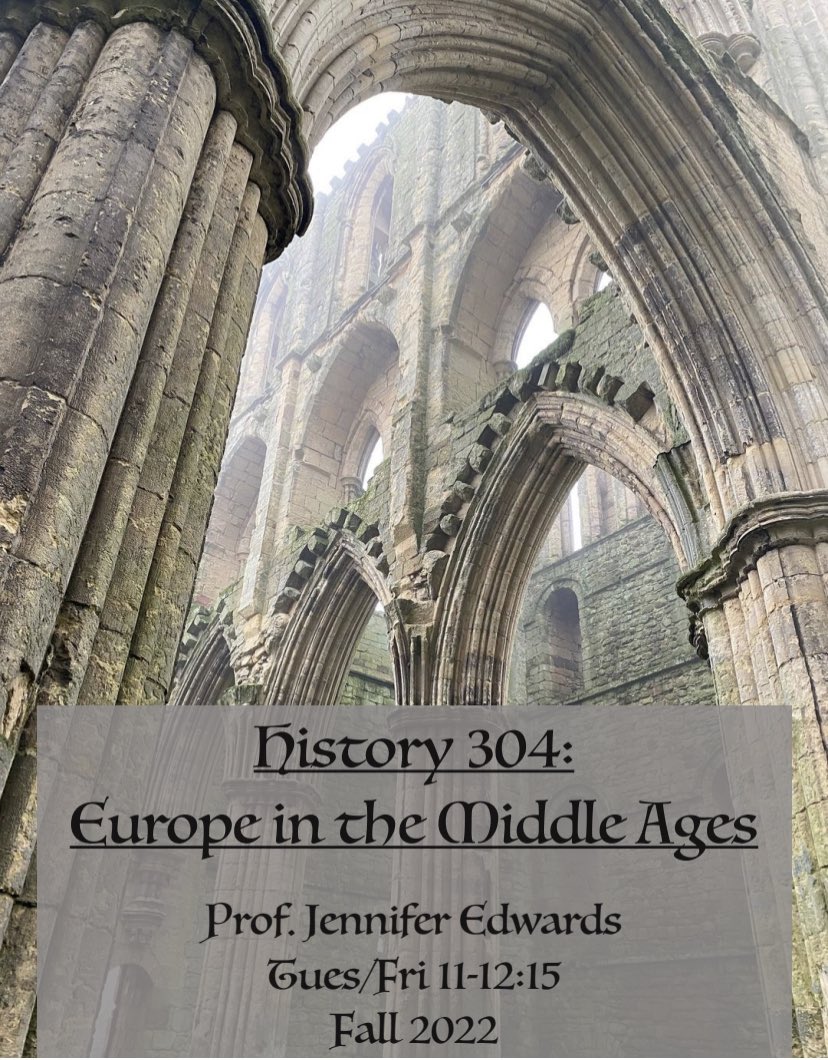 Dr. Jennifer Edwards will teach History 304: Europe in the Middle Ages <a href="/ManhattanEdu/">Manhattan University</a> in Fall 2022. @ProfJenEdwards 

Photo credit: Rievaulx Abbey, from <a href="/EnglishHeritage/">English Heritage</a>