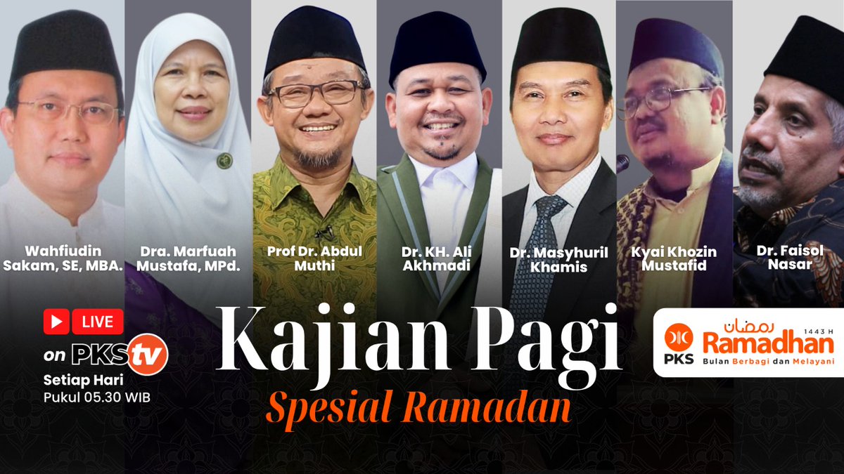 Kajian Pagi Spesial Ramadhan paruh kedua Ramadhan semakin seru dan menambah ilmu. Menghadirkan tema menarik dengan pembicara yang kompeten di bidangnya.
Saksikan setiap hari pukul 05.30 WIB di PKSTV youtube.com/c/PKSTVIndones…
