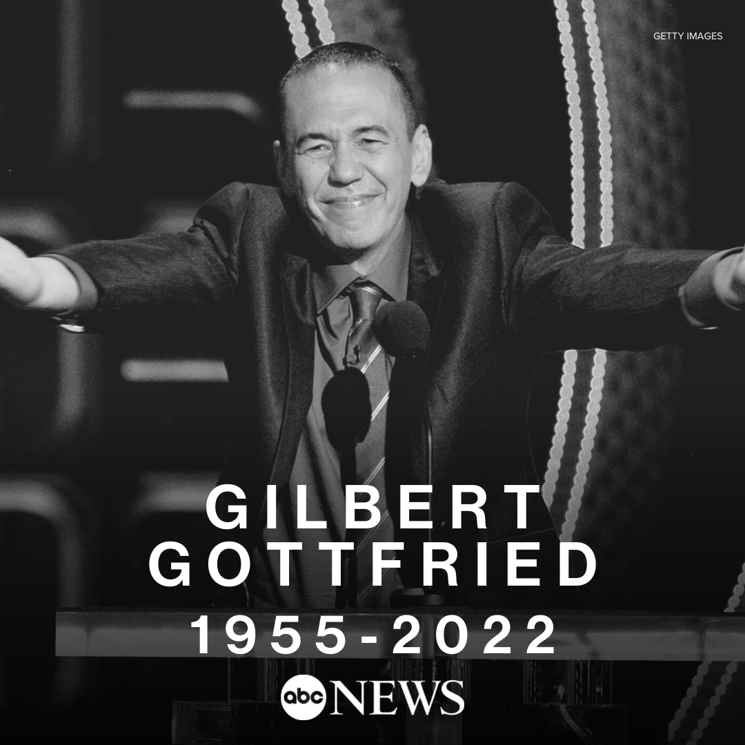 ABC's tweet image. Gilbert Gottfried, one of the most recognizable voices in comedy, has died at the age of 67.

"Although today is a sad day for all of us, please keep laughing as loud as possible in Gilbert's honor,” his family said in a statement. abcn.ws/3E9yXuT