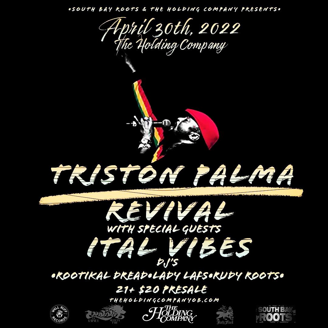 San Diego family! We’ll be w/ Reggae Pioneer Triston Palma on Saturday, April 30th! Going down at The Holding Company in Ocean Beach, Ca! Pull up on us and grab some new merch! 🚀

•

•

#ItalVibes #TristonPalma #SanDiego
