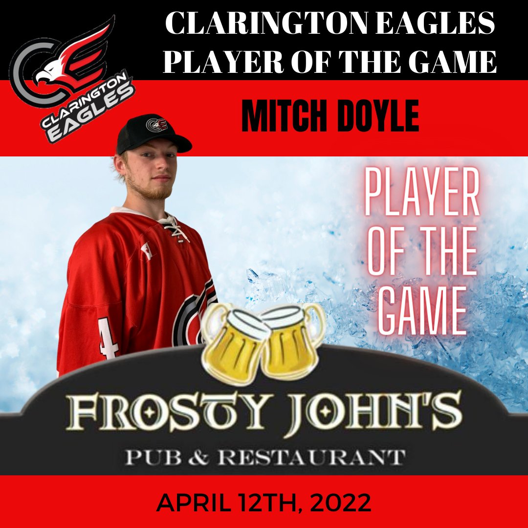 EaglesPJHL's tweet photo. Tonight's Frosty John's Player of the Game was #19 Mitch Doyle. https://t.co/66GStXSERO