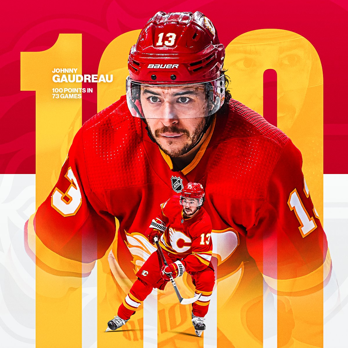 NHL's tweet image. The first 💯-point season for @johngaudreau03! 🔥