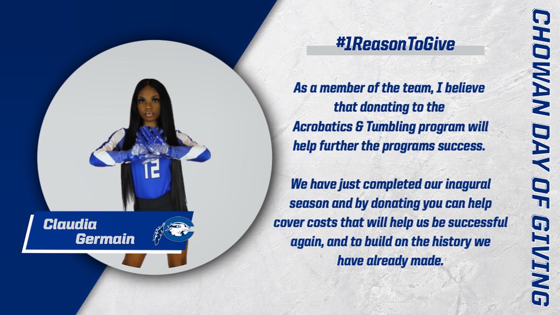 Here is Claudia’s reason to give to the Chowan A&amp;T team tomorrow during our annual day of giving! #1ReasonToGive #SoarWithUs